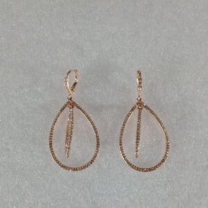 Rose Gold Tone Double Teardrop Earrings #A390